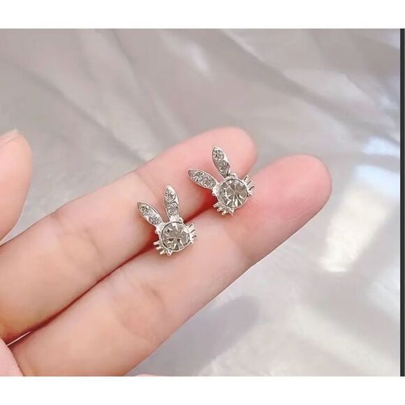 Easter Bunny Rhinestone Stud Earrings Rabbit Design, Simple Alloy Ear‎ Needle - Picture 3 of 11